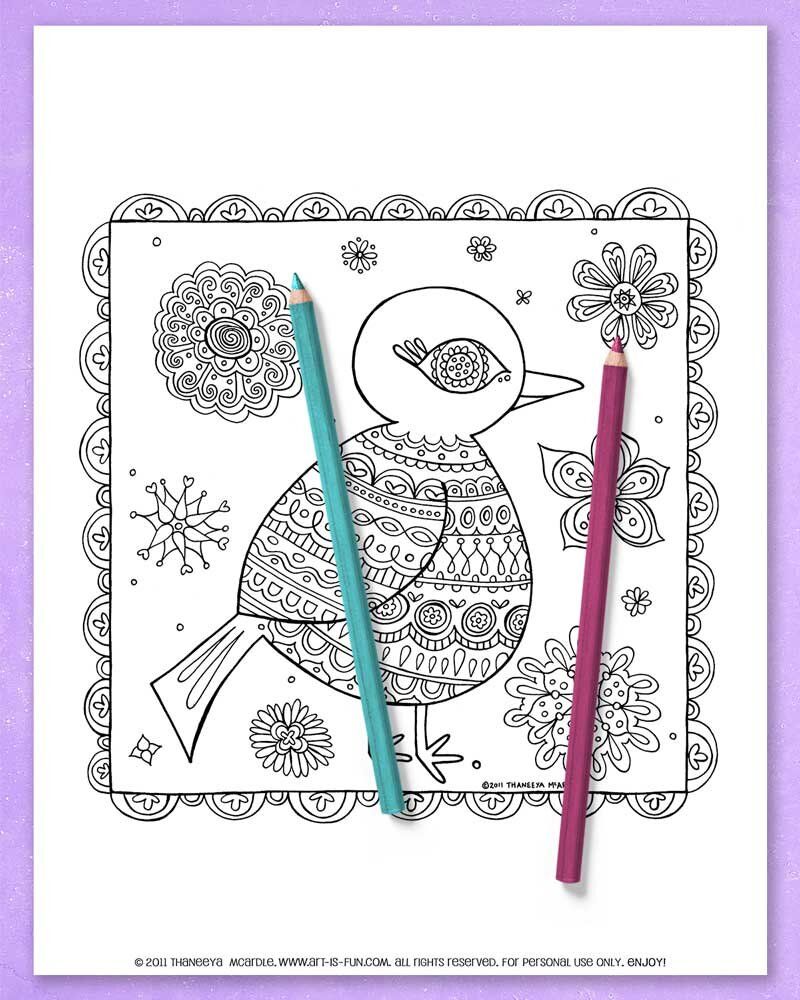 Folk Art Birds Coloring Pages product image (5)