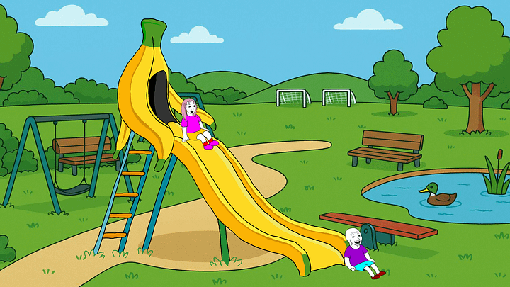 Banana Kids Slide with Wojak Kids Clipart Animation product image (1)