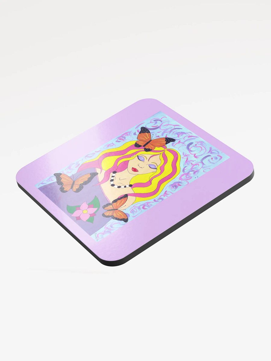 Butterfly spring woman (art by Dina R.) acrylic painting picture - Glossed Cork Coaster product image (3)