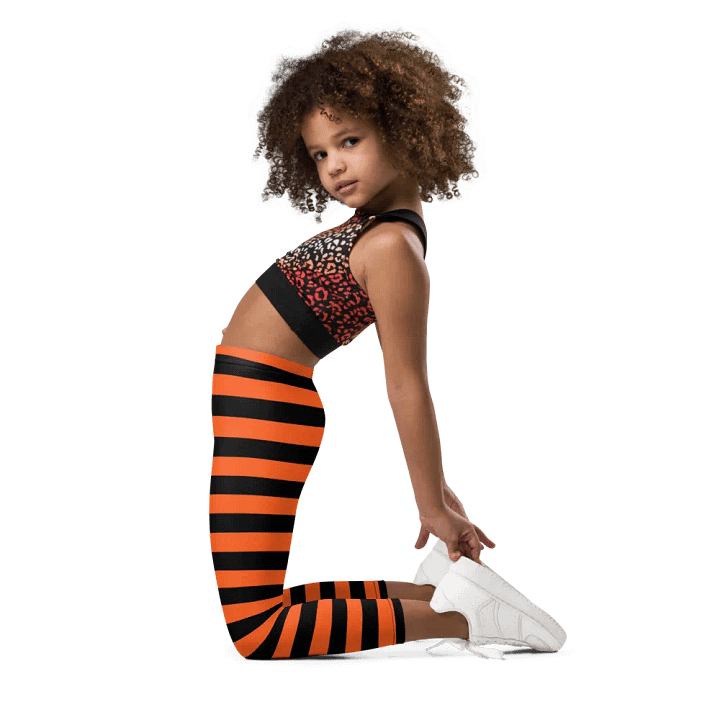 Striped Black and Orange Kids Leggings product image (2)