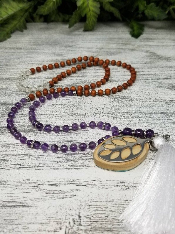 Crown Chakra Mala Necklace: Amethyst & Quartz product image (2)