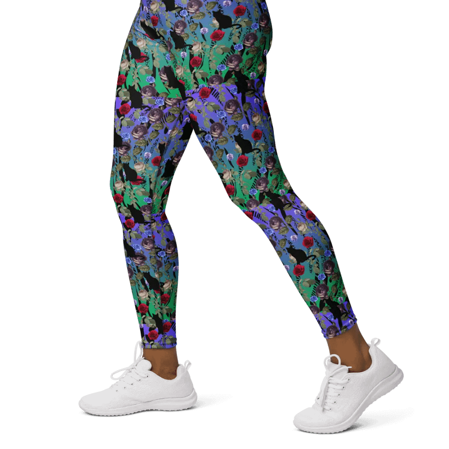 Vibrant "Kutzka" Black Cat Floral Yoga Leggings product image (3)