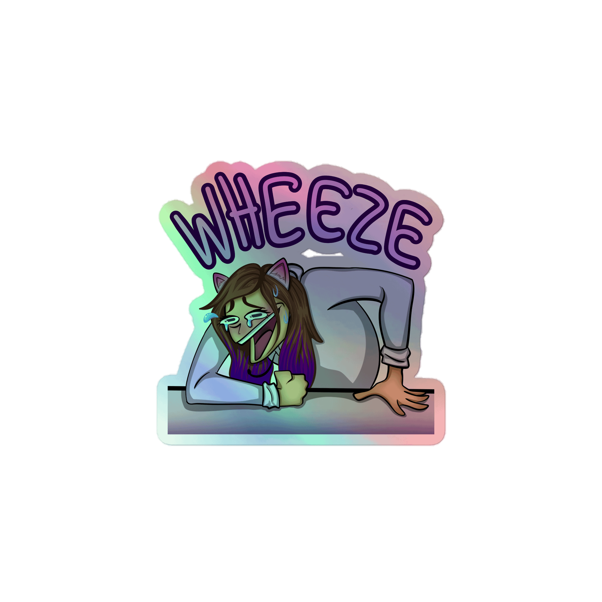 WHEEZE Laughing Wolfy Holographic Sticker. product image (1)