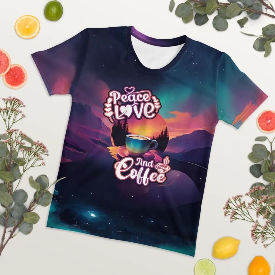 Peace Love and Coffee All Over Print T-shirt product image (7)