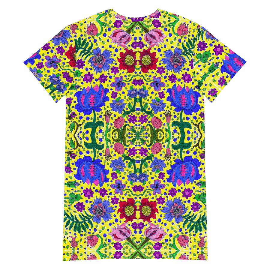 Abstract Vibrant Flower Garden Ladies T Shirt Dress product image (6)