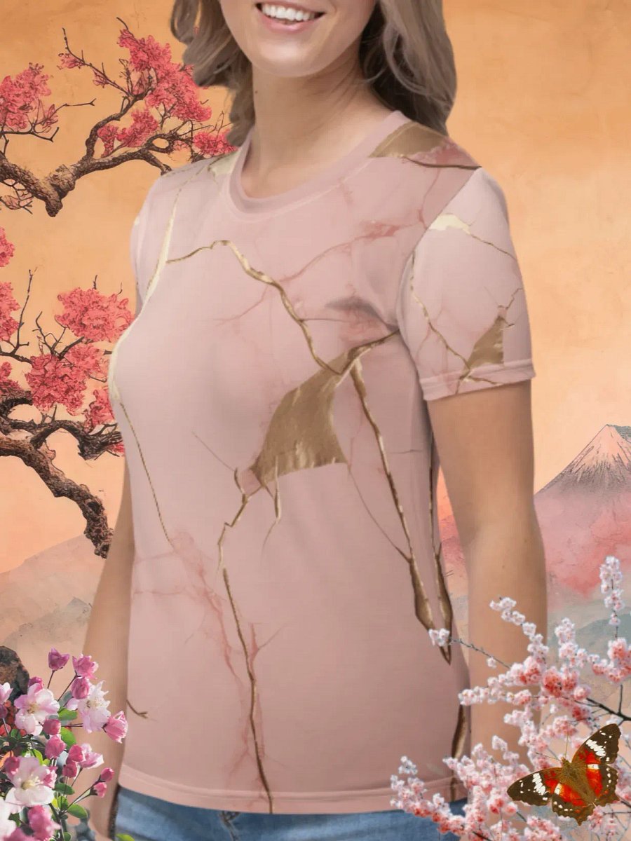 Peach & Gold Kintsugi Print T-Shirt product image (2)