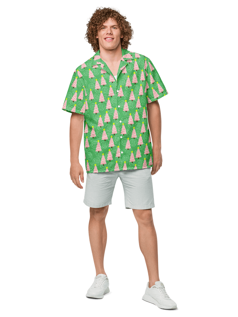 Pink Christmas Trees on Mint Green Oversized Button-Down Shirt product image (6)