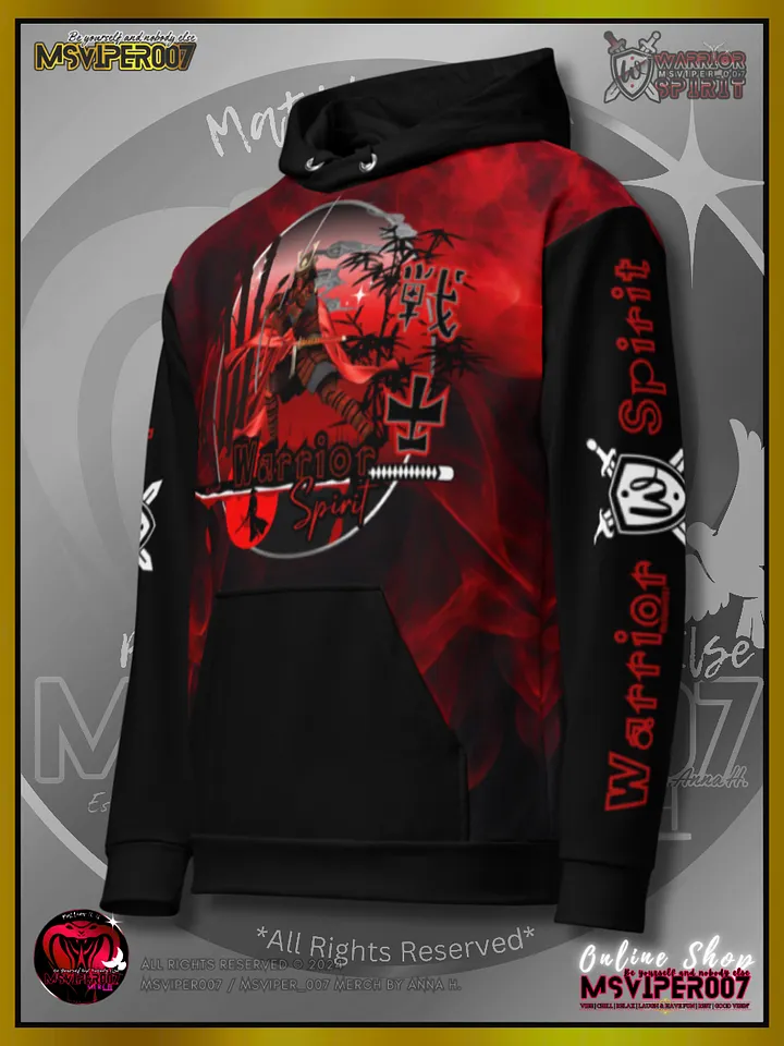 Hoodie - MsViper007's "Warrior Spirit" (crimson /V2/) [AOP] - Cozy Hoodie By Anna H. product image (2)