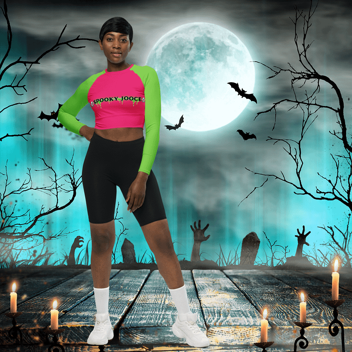 SPOOKY JOOCE Long Sleeve Crop Top - Hot Pink/Green product image (1)