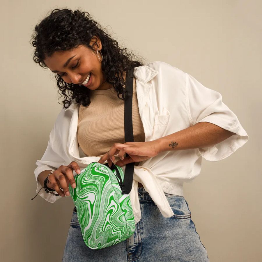 Utility Crossbody Bag - Green and White Liquid Swirls product image (9)