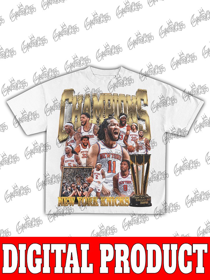 New York Knicks 2025 Emirates NBA Cup Champions Jalen Brunson OG Anunoby Vintage Bootleg Graphic product image (2)