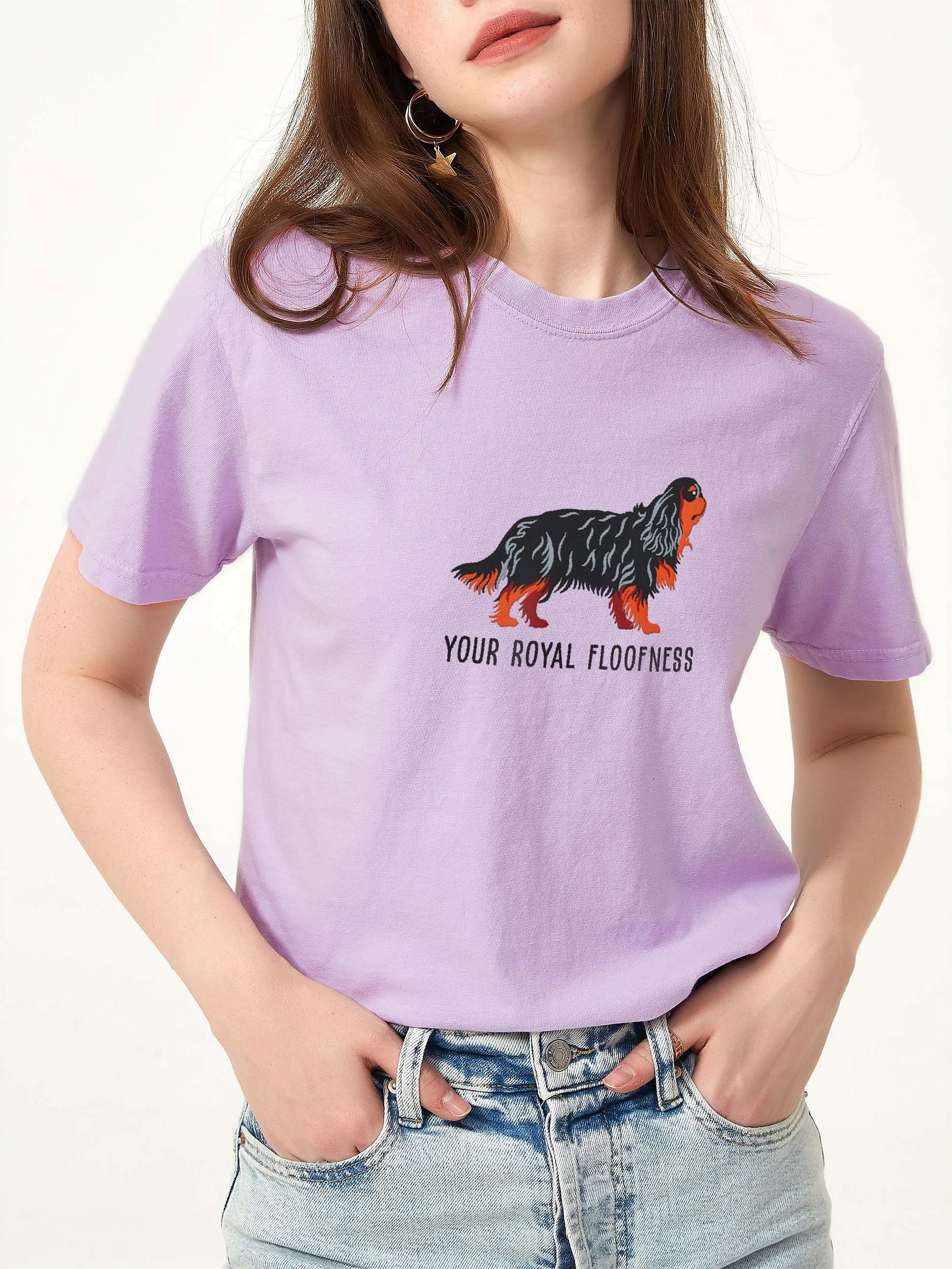 Your Royal Floofness T-Shirt(Embroidered) of a King Charles Spaniel(Black & Tan) product image (2)