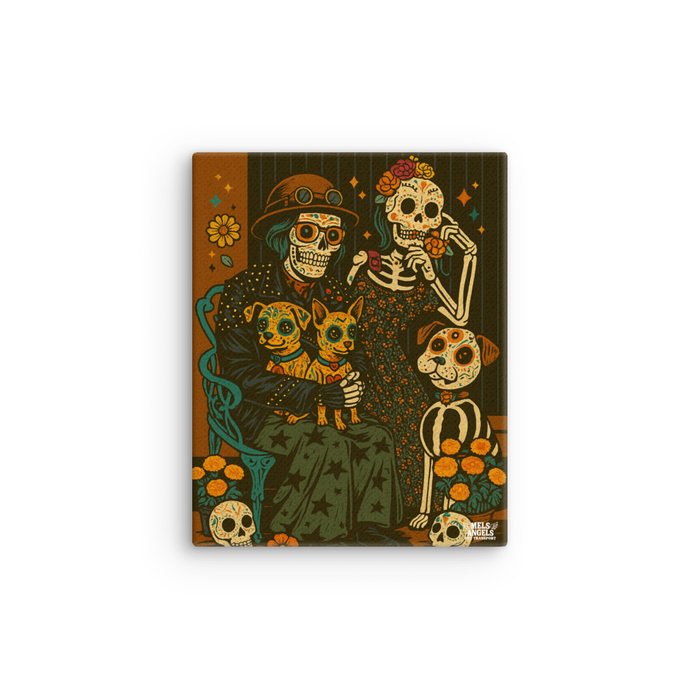Calavera Family with Dogs — Día de Muertos Thin Canvas Wall Art | Mexican Folk Art Dog Decor product image (3)