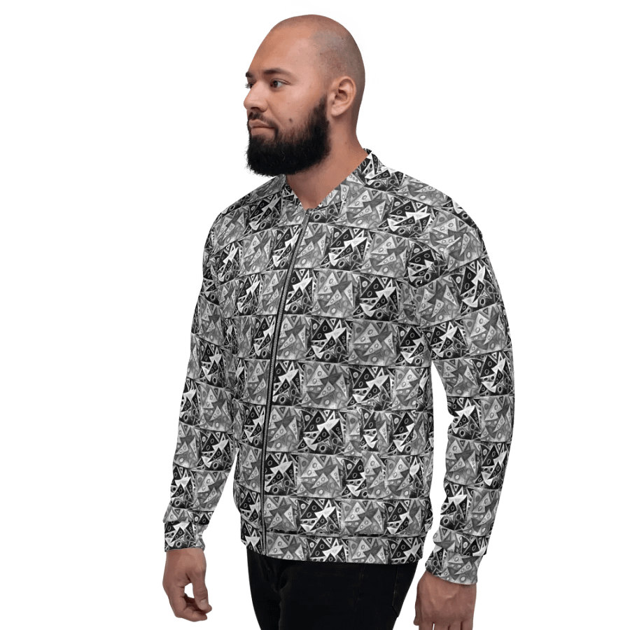 Abstract Triangles in Grey, Black and White Unisex Bomber Jacket product image (4)
