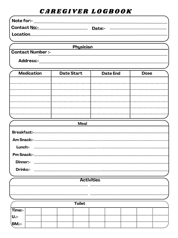 Daily Caregiver Log Caregiver Activity and Observation Journal product image (1)