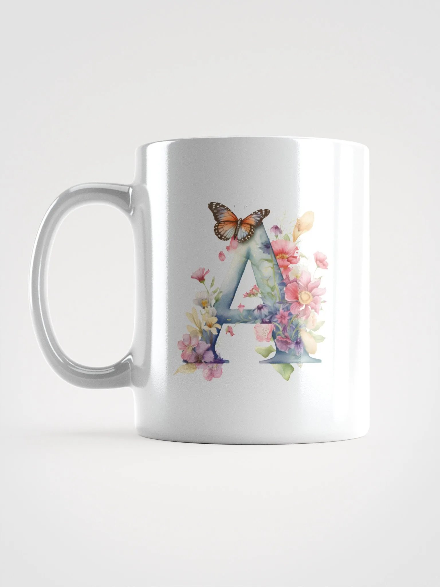 Letter A Monogram Floral Fantasy White Glossy Mug product image (18)