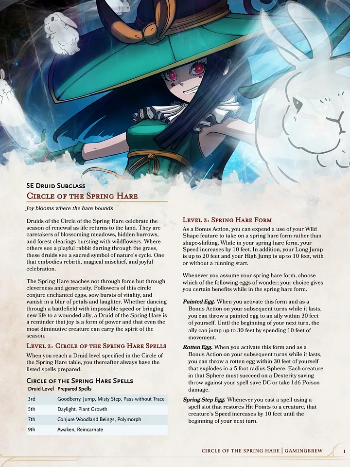 Circle of the Spring Hare | 5E 24 Druid Subclass product image (2)