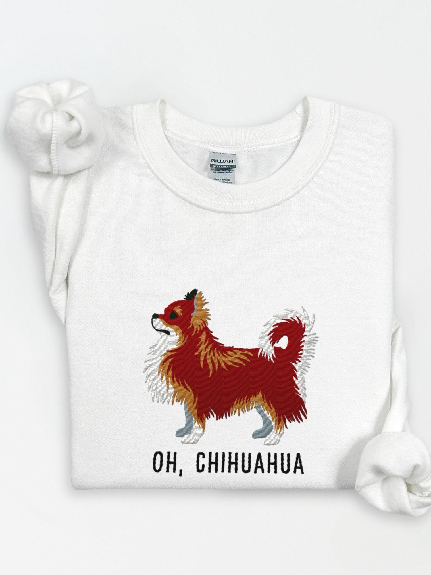 Oh, Chihuahua Sweatshirt (Embroidered) of a Longhaired Chihuahua(Chocolate Tricolor) product image (1)