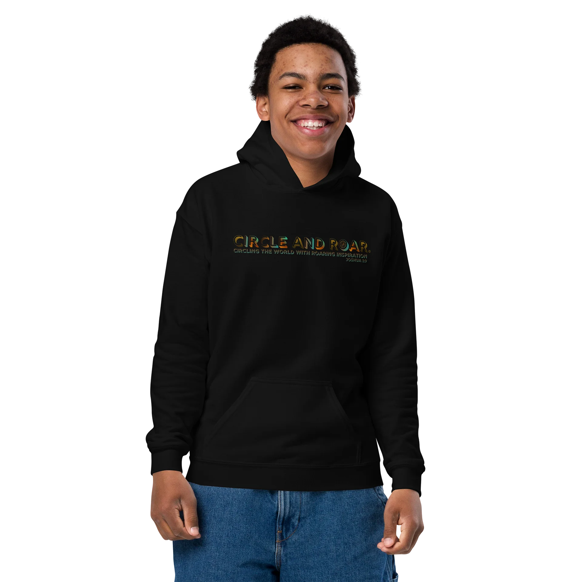 "Circle and Roar" Joshua 1:9 Gradient Text Youth Hoodie product image (2)
