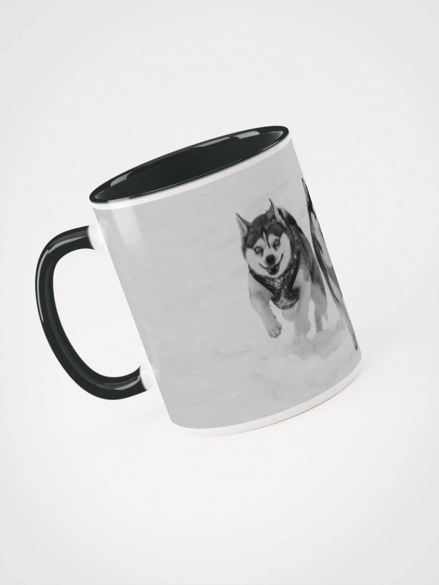 Klee Kai brother and sister running on the snow - B&W product image (2)
