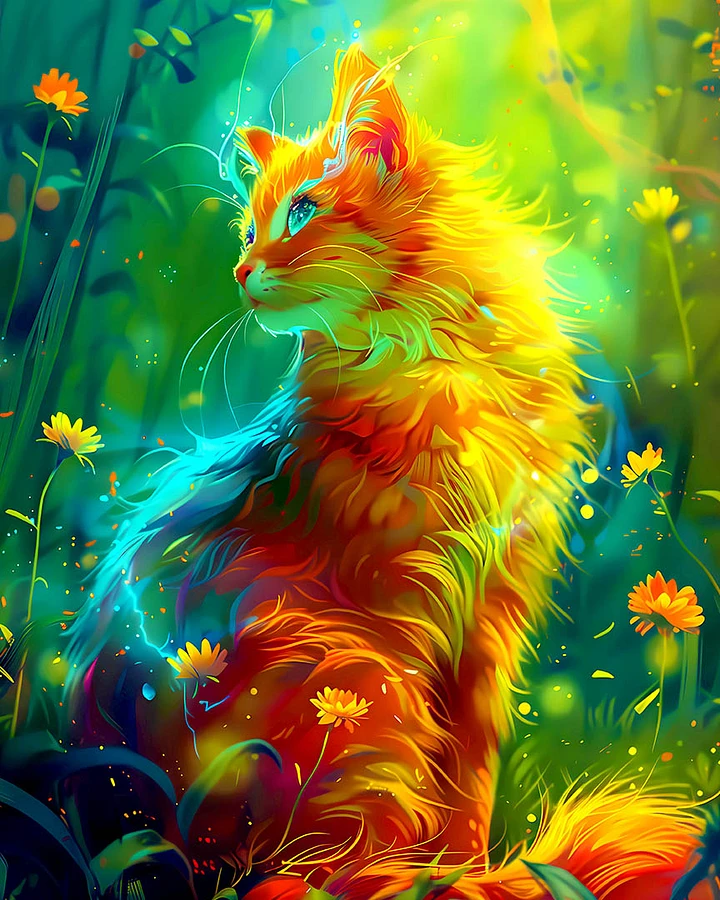 Sunlit Serenity: Ginger Cat Amidst Summer Meadow Artwork Matte Poster product image (1)
