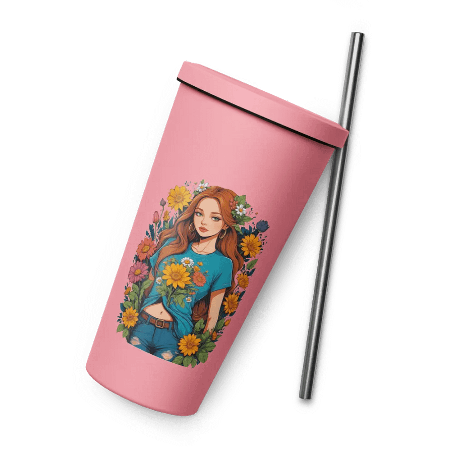 Bloomcore Flower Girl 20 oz Tumbler Cup - Pink - Insulated Tumbler with a Straw - v1 product image (8)