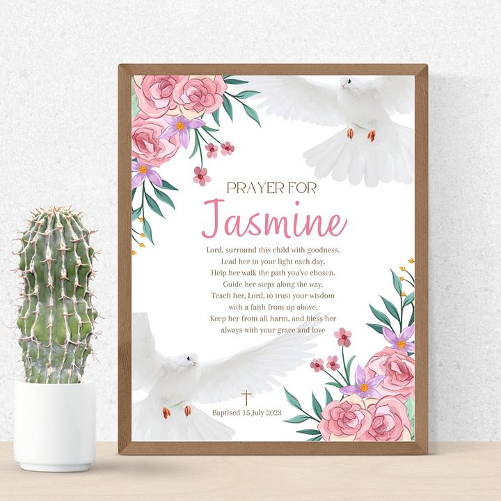 Dove and Pink Flowers Baptism Canva Template product image (2)