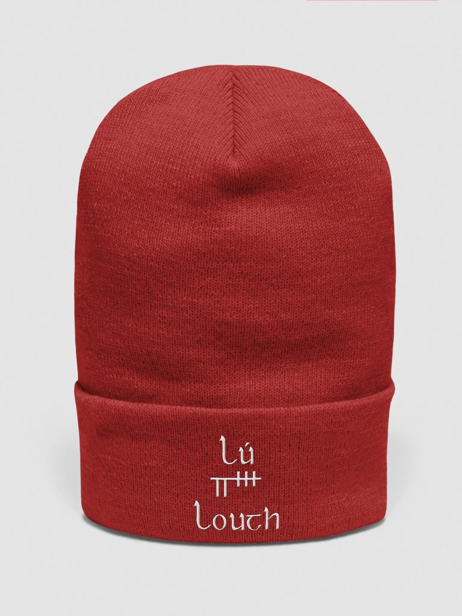 Louth/Lú Orthodox style Ogham, Red with white, embroidered Cuffed Beanie product image (1)