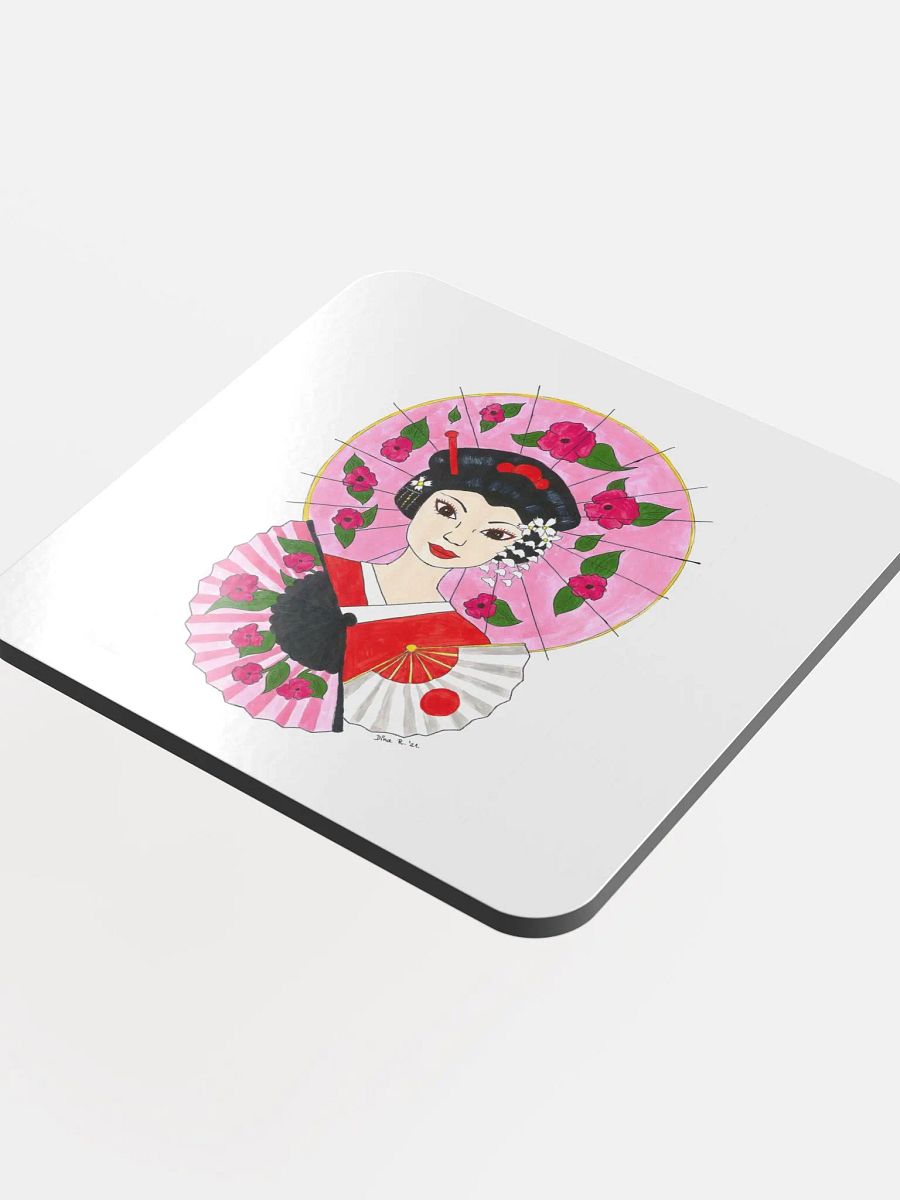 Japanese Geisha (art by Dina R.) acrylic painting - Glossed Cork Coaster product image (4)