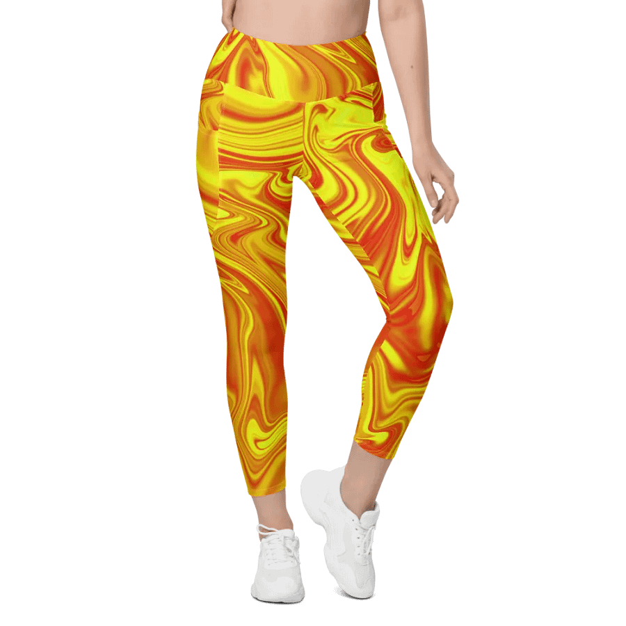 Leggings with Pockets - Yellow and Red Digital Fluid Art product image (12)