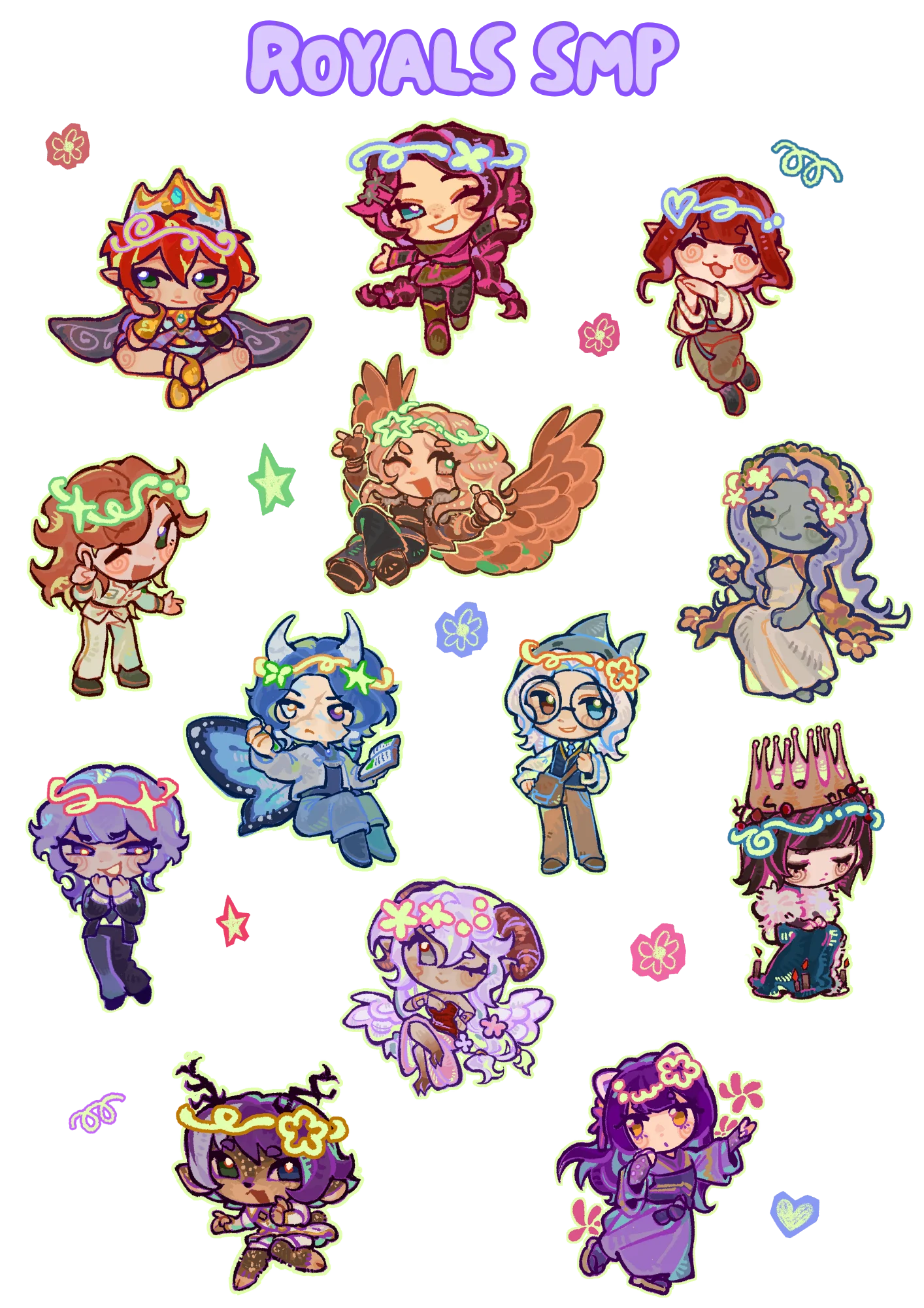 Royals SMP Character Sticker Sheet (Colorful Edition) product image (1)