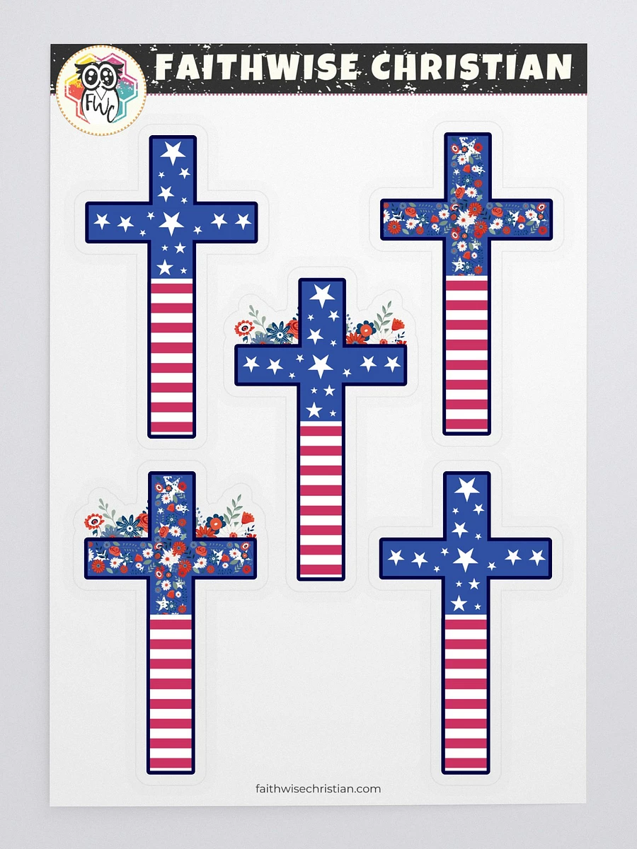 Floral, Stars And Stripes Patriotic Crosses Sticker Sheet product image (2)