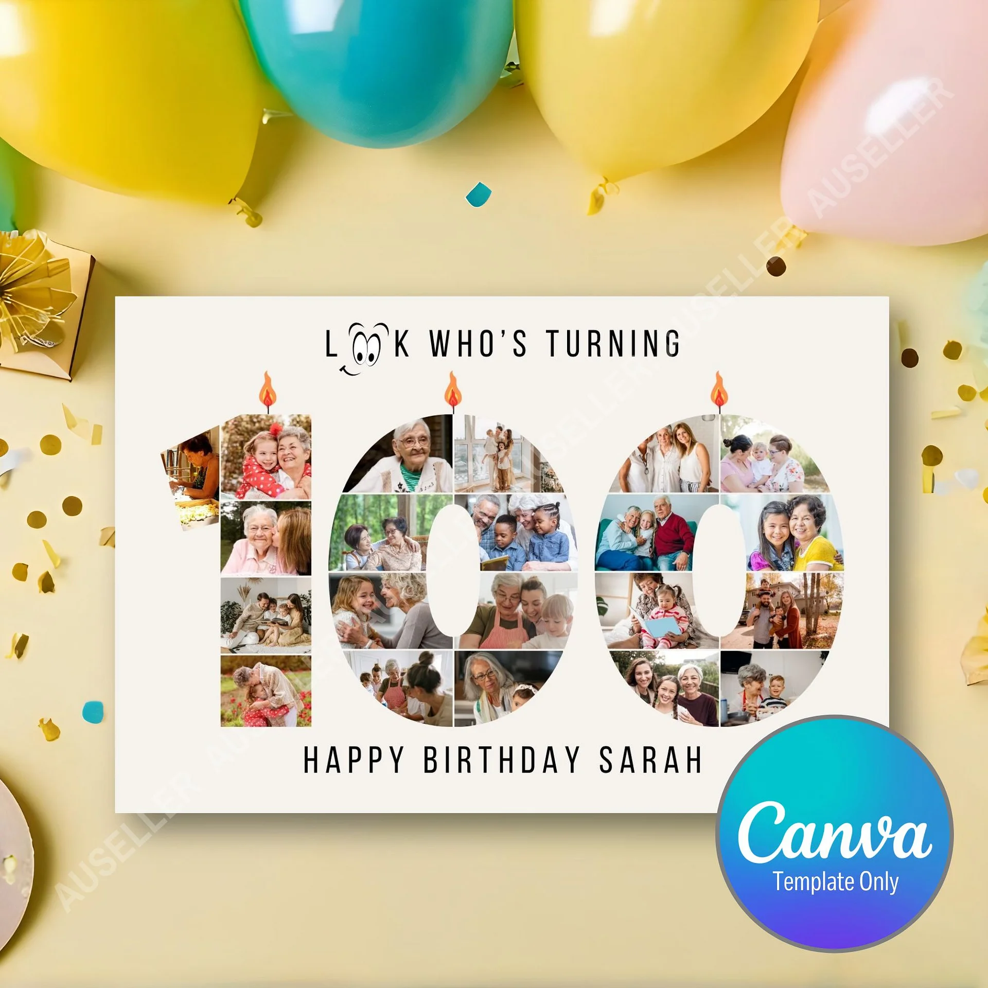 100th Birthday Number Photo Card Canva Template product image (1)