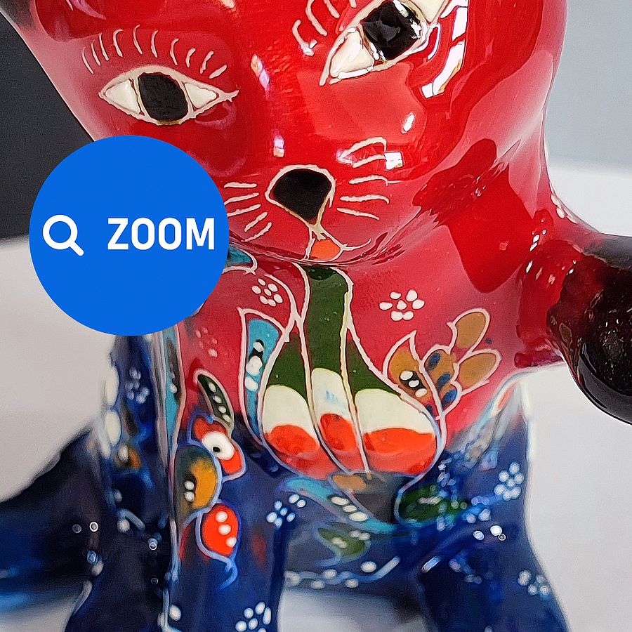 Ceramic handmade cat, Turkish decor (Red) — handmade pottery product image (7)