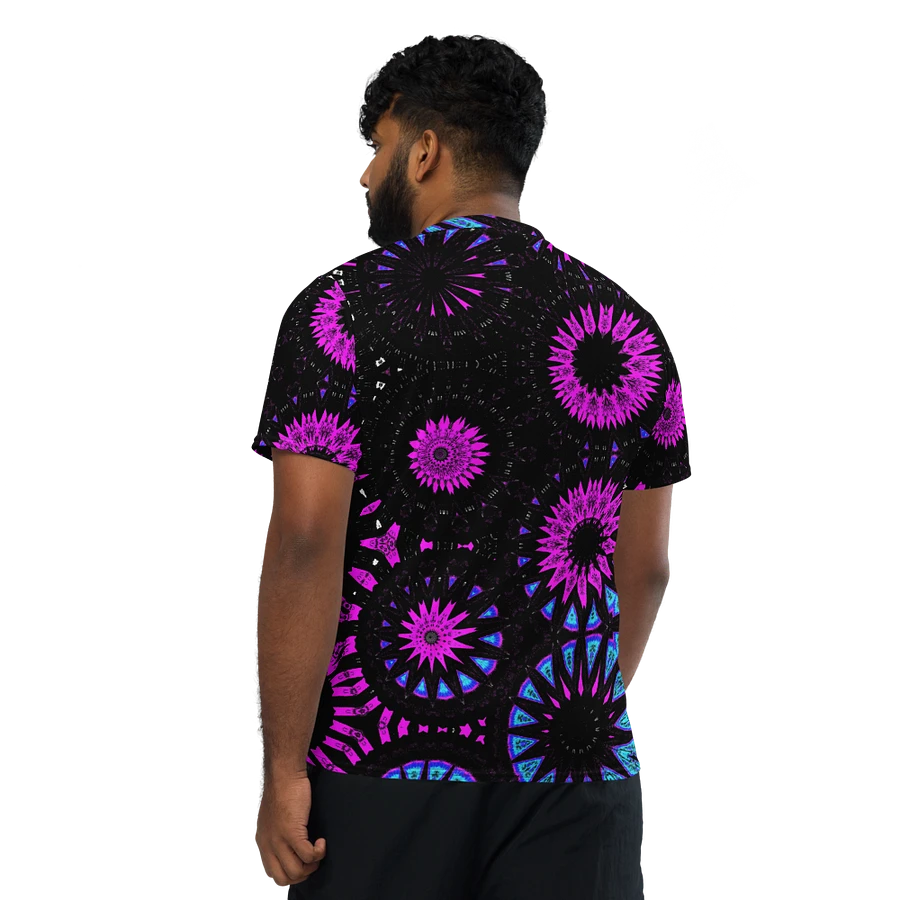 Abstract Circular Shapes in Turquoise, Black and Pink Unisex V Neck Sports Jersey product image (3)