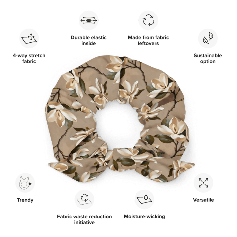 Hair Scrunchie - Magnolia Blossoms on Beige Background product image (12)