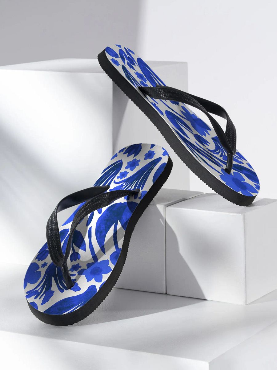 Spring Garden Flip Flops – Royal Blue Elegance on White | by Monique Faella Designs™ product image (2)