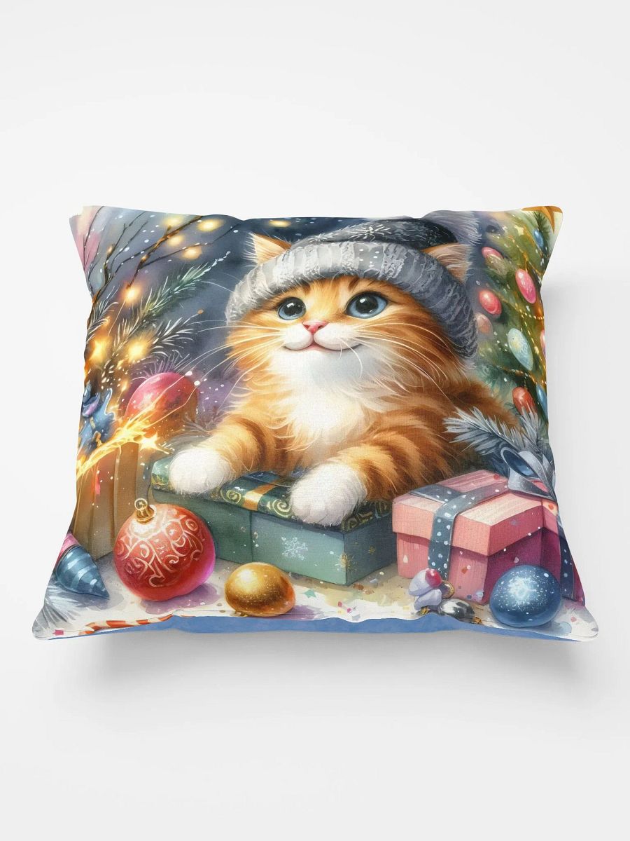 Festive Kitten in a Knit Hat Pillow product image (3)