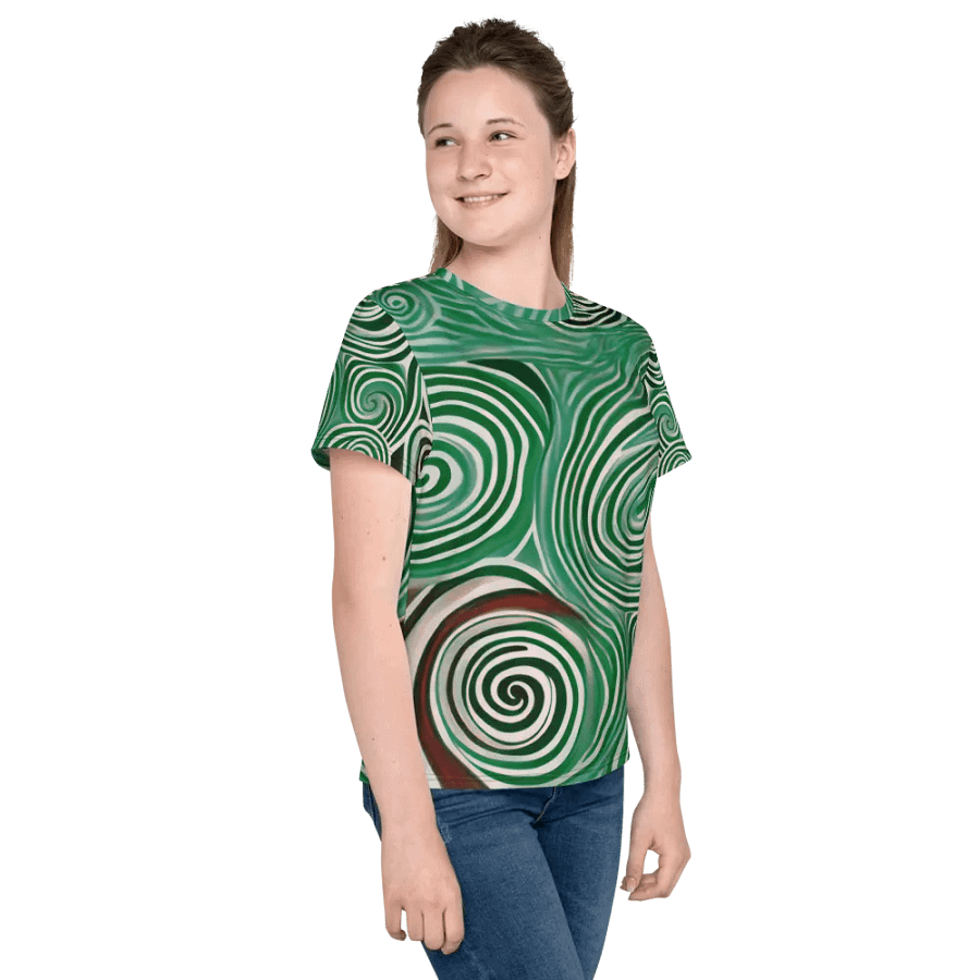 Funky Cool Green Liquid Tie-Dye Youth Crew Neck Tee product image (8)
