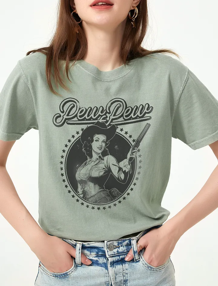 Pew Pew, Western Cowgirl Tee | Retro-Style Western T-Shirt for Travel and Road Trips product image (1)