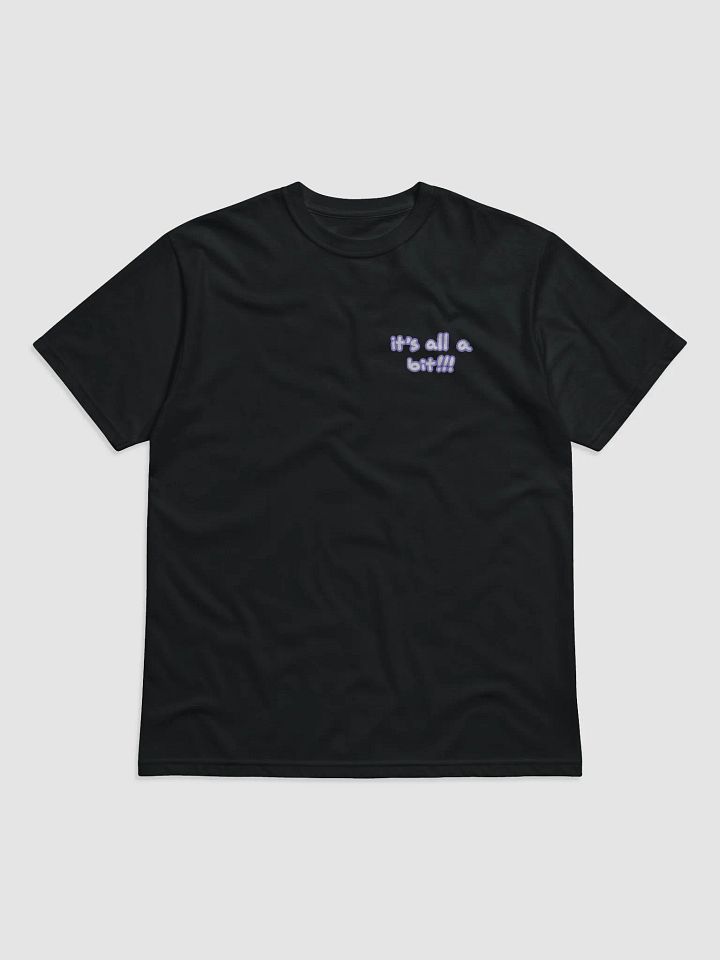 “It’s all a bit!!!” (sm. lined design, #9081ED) unisex eco tee product image (2)