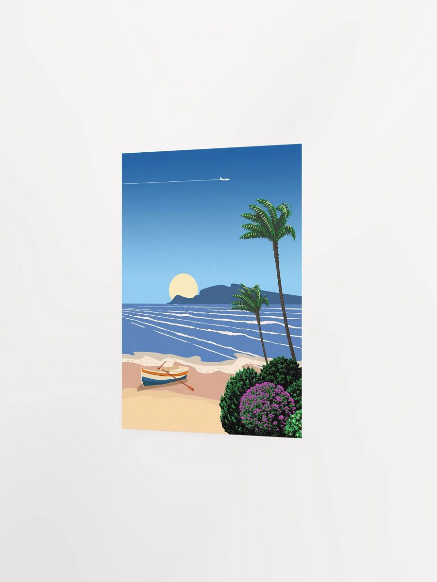 Cyprus. Beach with boat, sunrise — City Pop art, retrowave/vaporwave poster, 80s, aesthetic poster, Hiroshi Nagai inspired art product image (7)