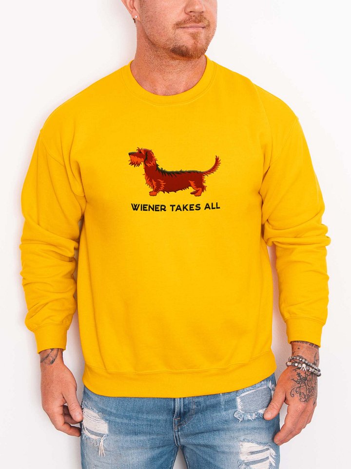 Wiener Takes All Sweatshirt (Embroidered) of a Wirehaired Dachshund(Red & Tan) product image (2)