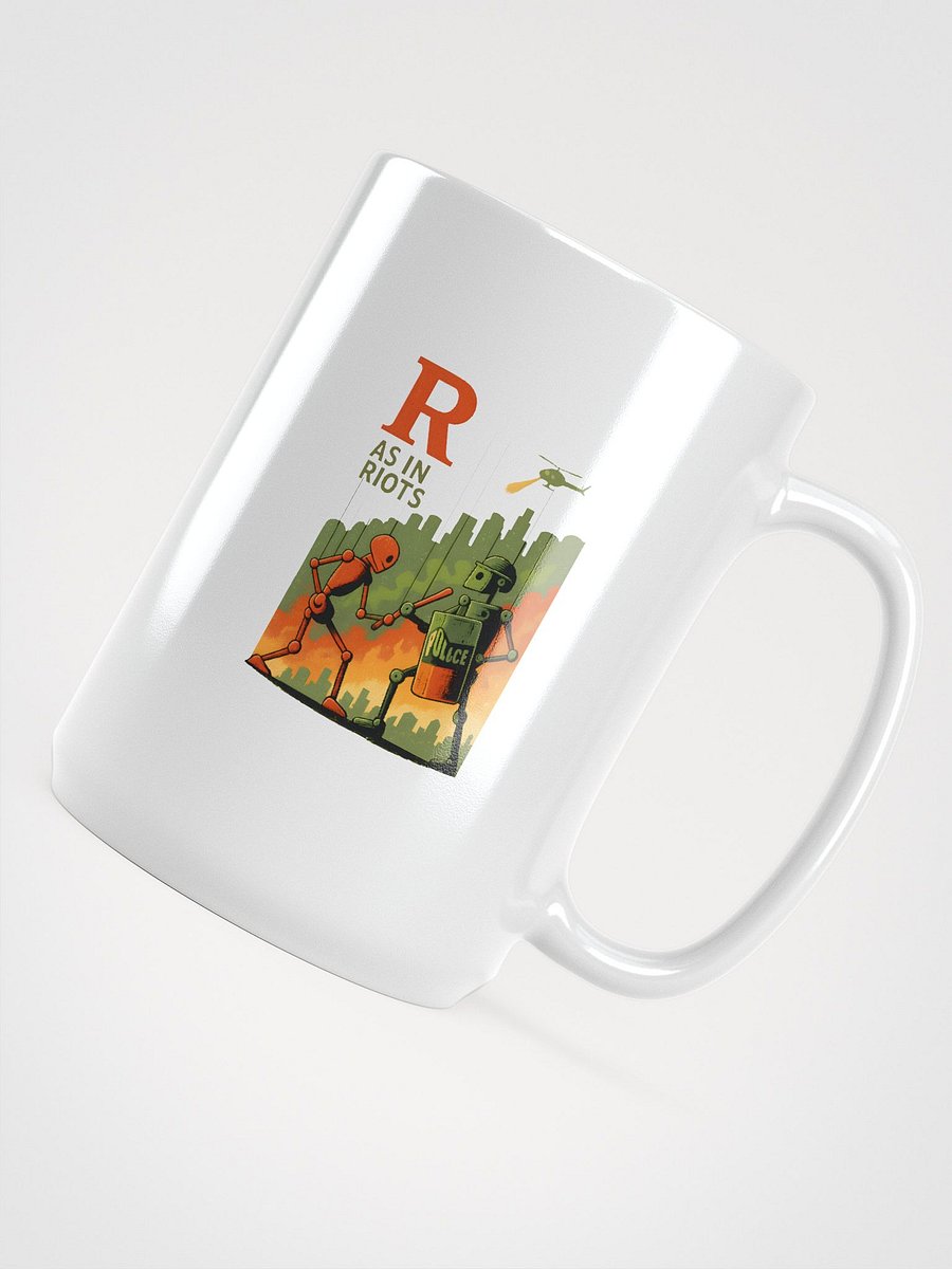 R as in riots white glossy ceramic mug by dark alphabet product image (4)