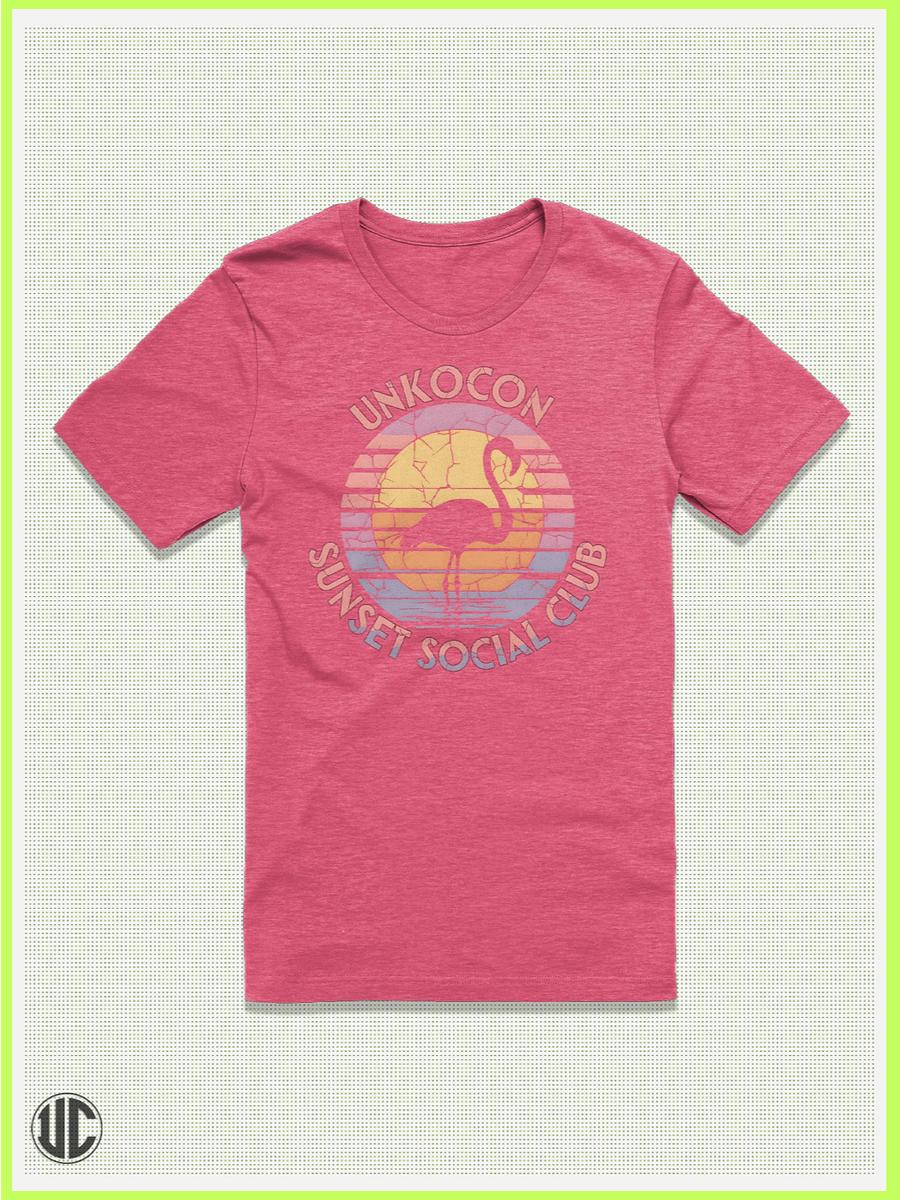 UnkoCon Sunset Social Club T-Shirt – Retro Flamingo Beach Tee product image (1)