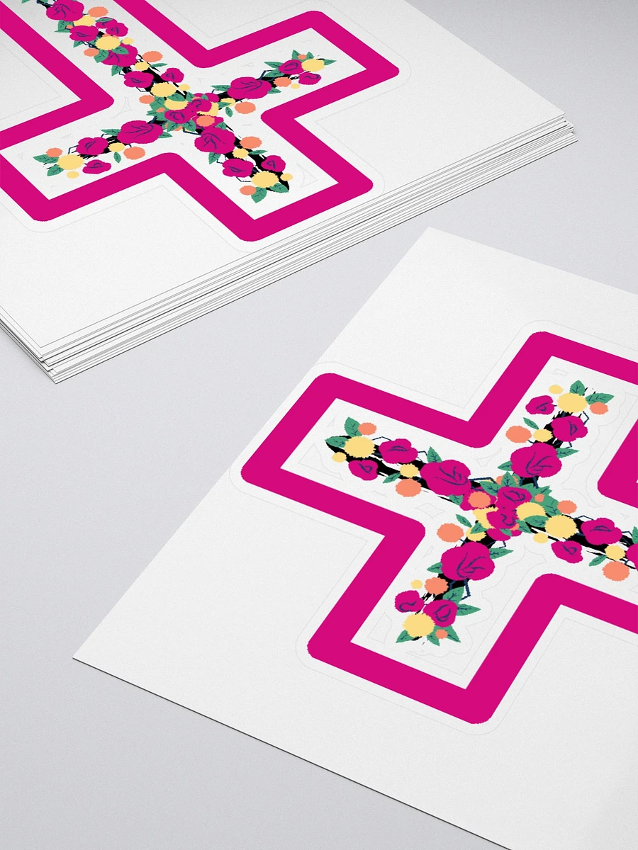 Pink & Yellow Floral Cross With Pink Border Sticker product image (4)