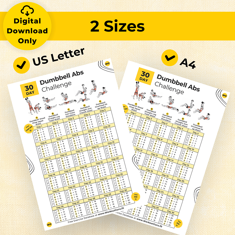 30 Day Dumbbell Abs Challenge - Printable Workout Tracker product image (6)