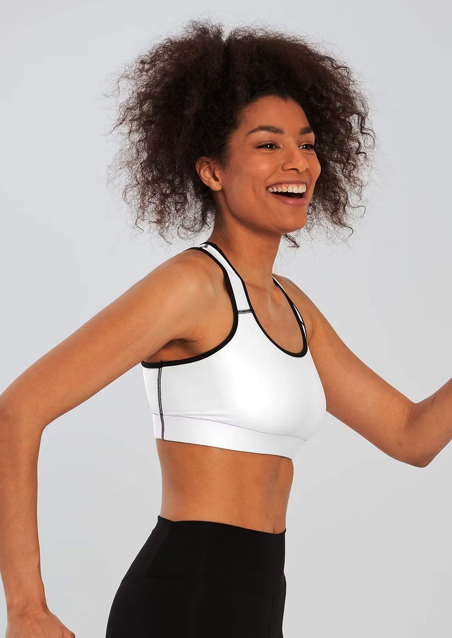 White Polka Dots on Red Padded Sports Bra product image (6)