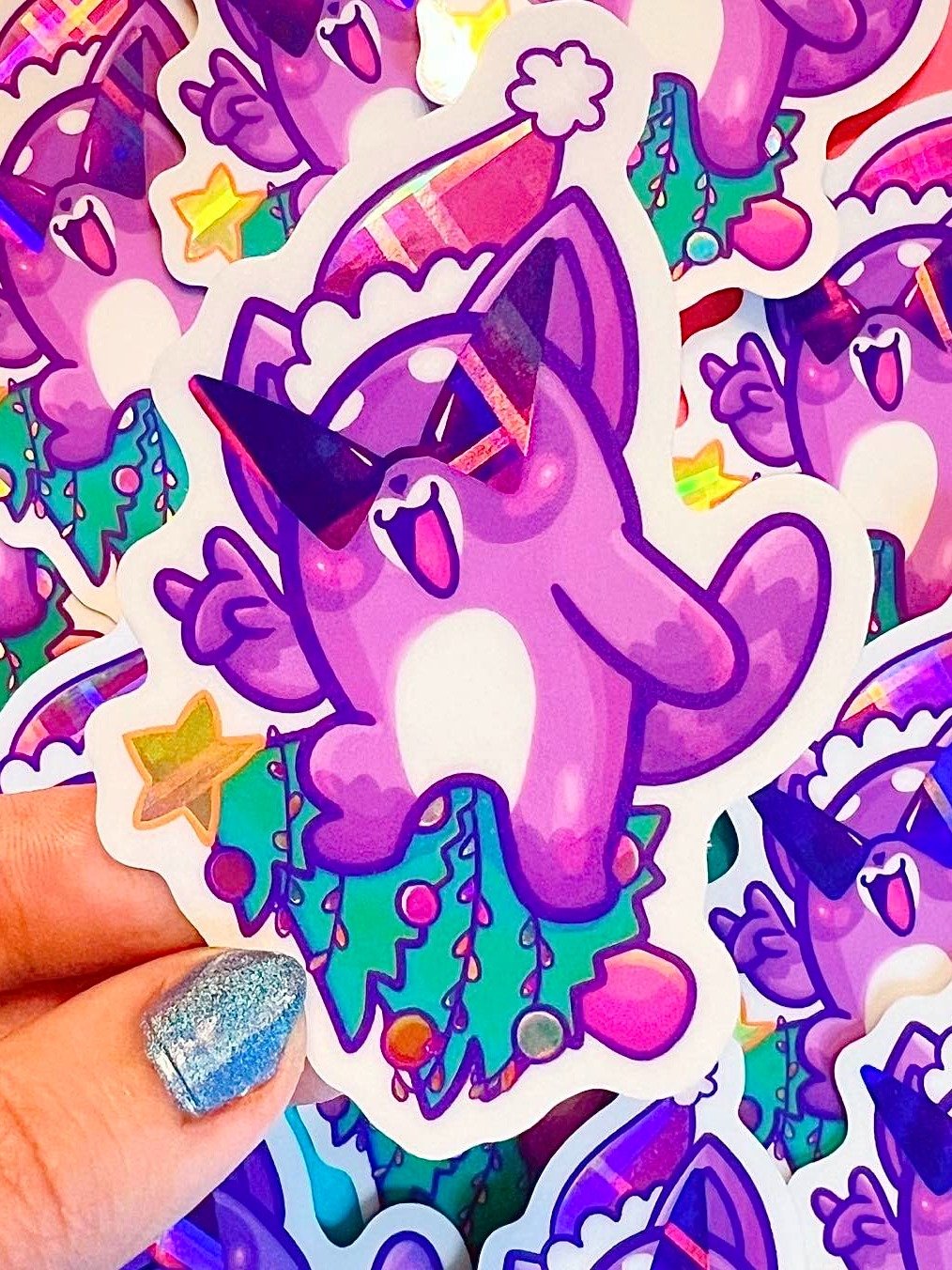 Rockin' Raccoon Christmas | Shiny Waterproof Vinyl Sticker product image (1)