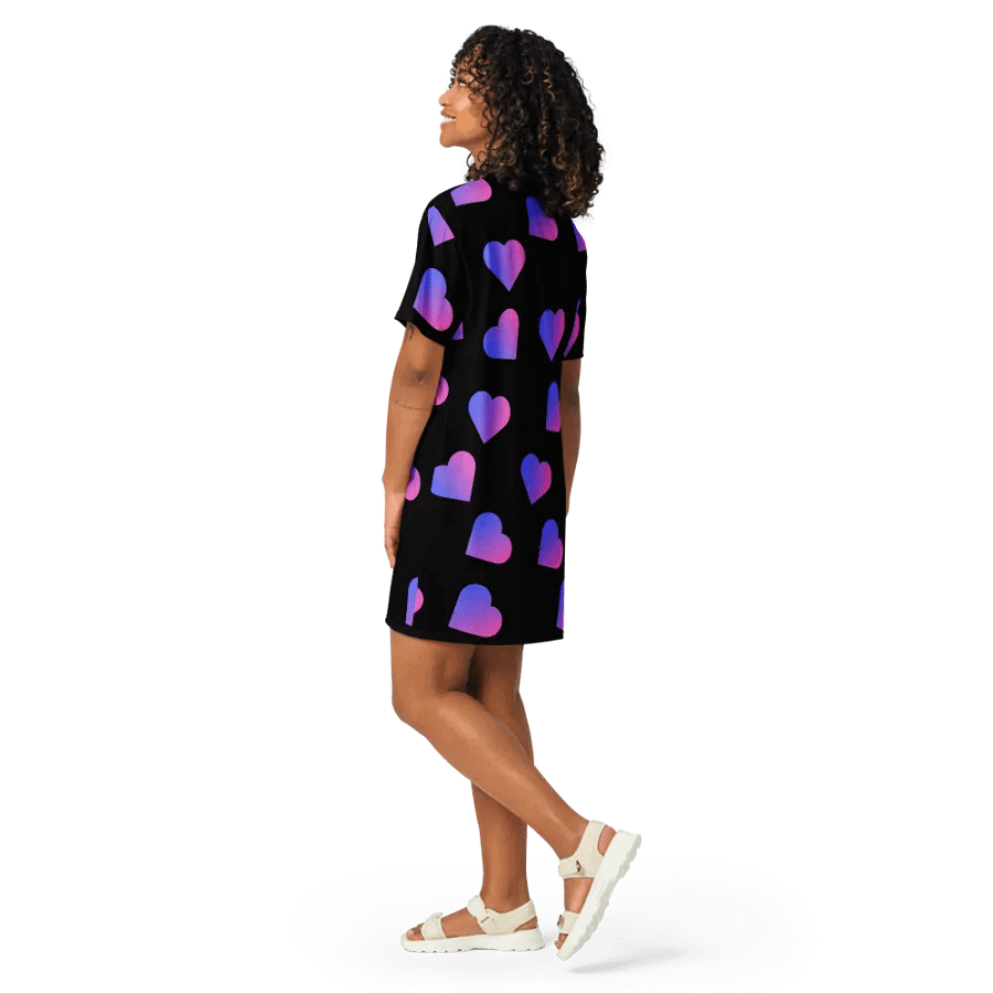 Love Pattern Pink Hearts on Black Background Ladies T Shirt Dress product image (11)